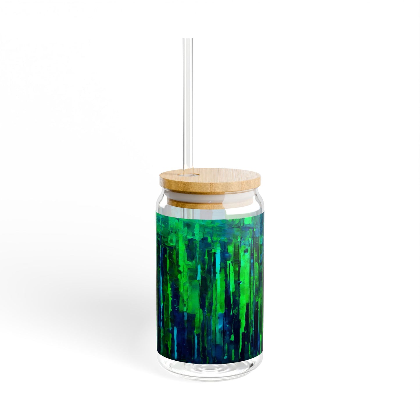 Striped Blue Green Glass, 16oz