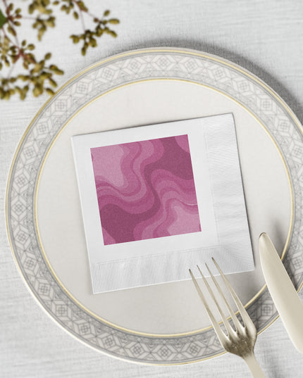 Pinky Mauve Wavey White Coined Napkins, 4.8" x 4.8"