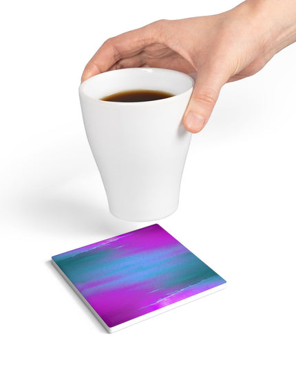 Dark Blue Green Sea Purple Fog 4" x 4" Square Ceramic Coaster