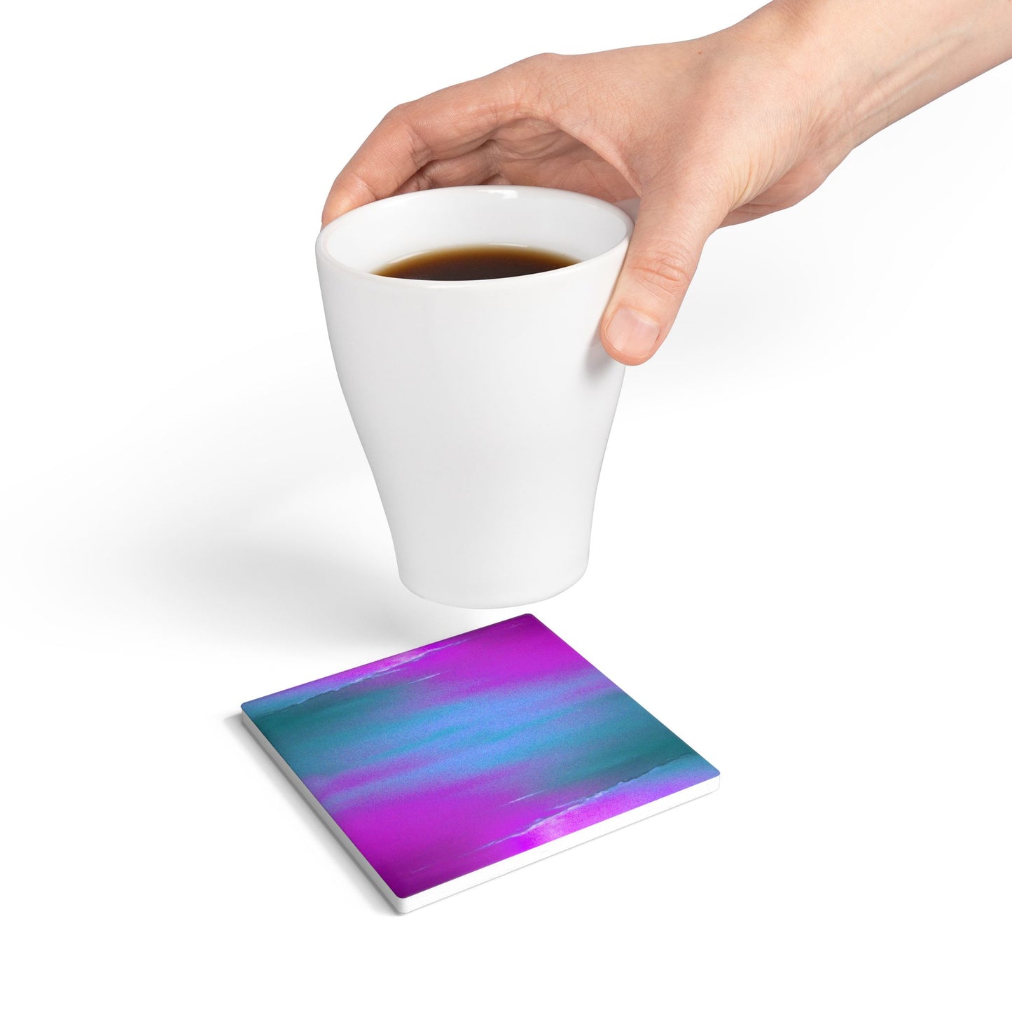 Dark Blue Green Sea Purple Fog 4" x 4" Square Ceramic Coaster