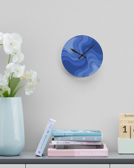 Deep Blue Wavey 8" x 8" Round Acrylic Wall Clock