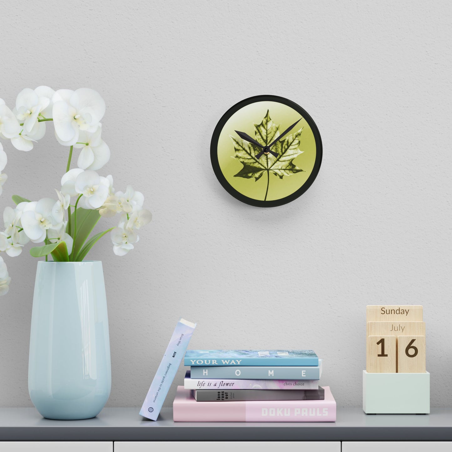 Lemon Maple Leaf Acrylic Round Wall Clock, 8" x 8"