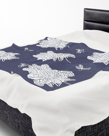 White Floral Butterflies Velveteen Plush Blanket, 50" x 60"