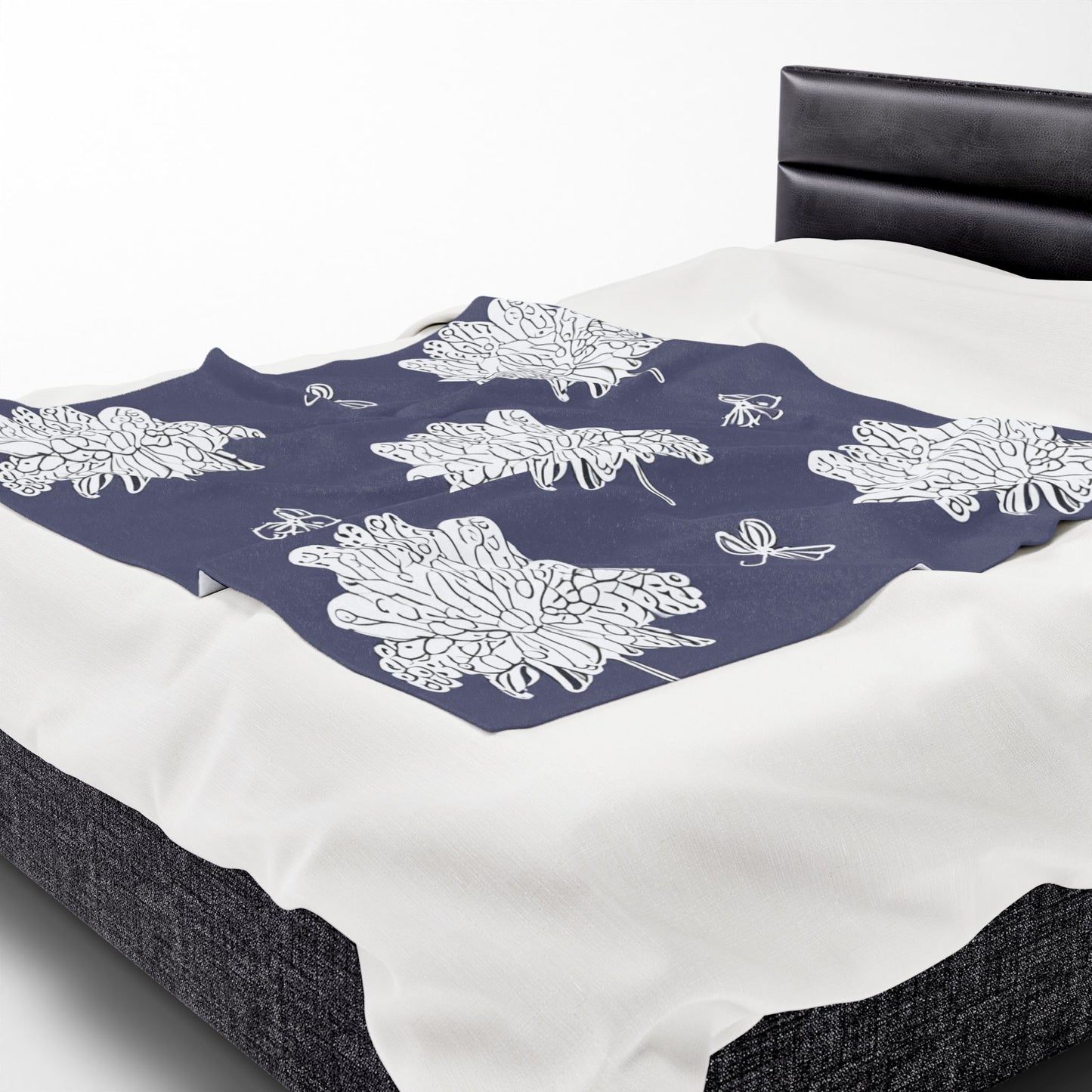 White Floral Butterflies Velveteen Plush Blanket, 50" x 60"