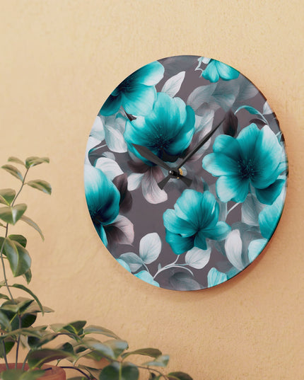 Tif Green Gray Floral Bunch Acrylic Wall Clock, Round or Square, 10.75" x 10.75"