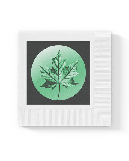 Mint Green Maple Leaf White Coined Napkins, 6.5" x 6.5"
