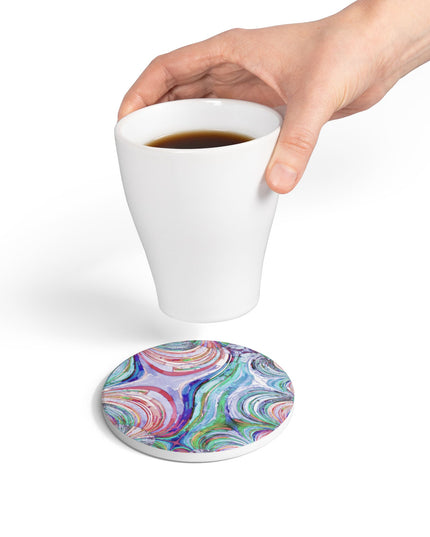 Uzi Spiral Pastels 4" x 4" Round Ceramic Coaster