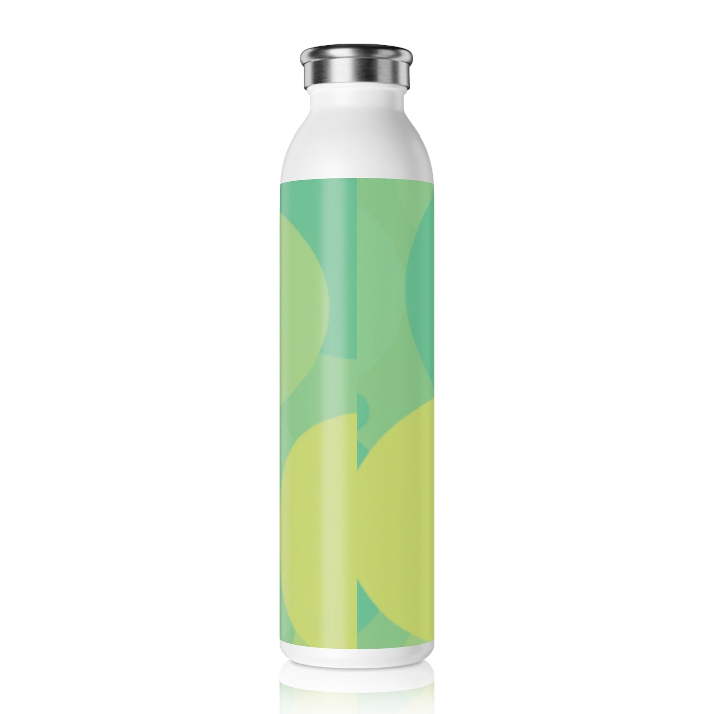 Pastel Green Patches Slim Water Bottle, 20 oz White
