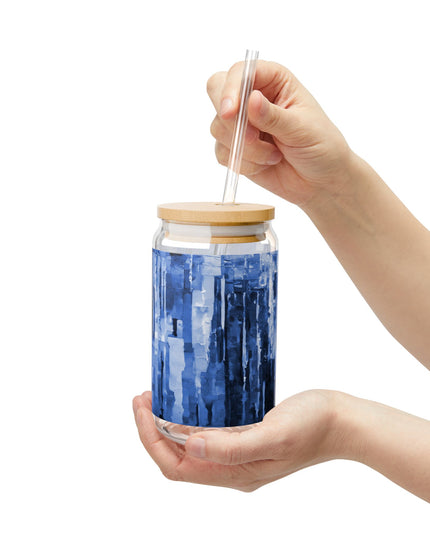 Striped Deep Blue Sipper Glass, 16oz