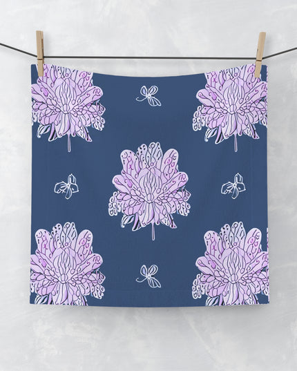 Purple White Floral Butterflies Face Towel, 13" x 13"