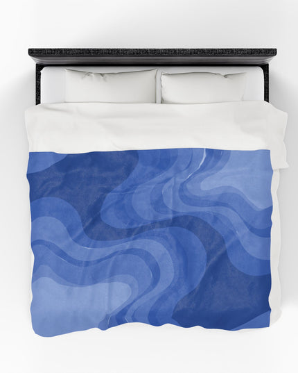Deep Blue Wavey Velveteen Plush Blanket, 60" x 80"