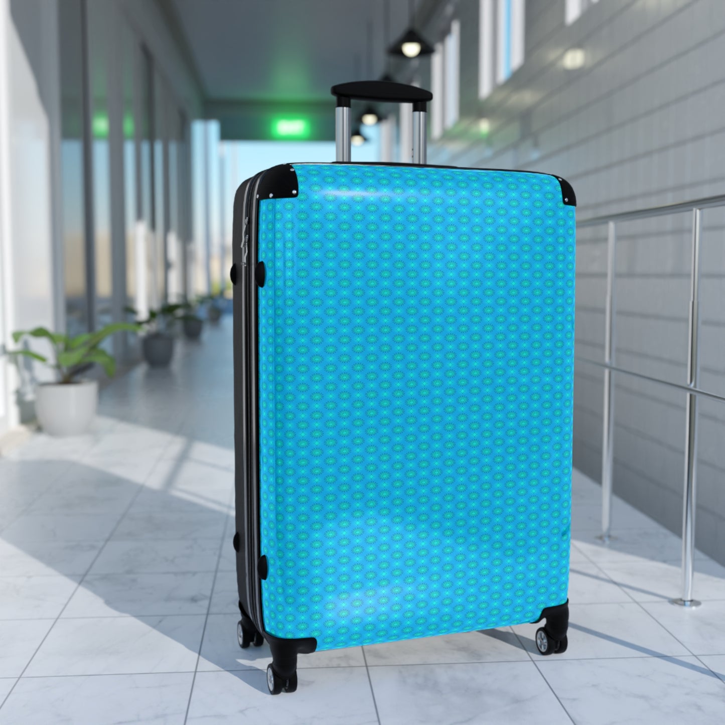 Light Blue Star-crossed Bodies Large Suitcase with built in lock, 4 double-wheels, telescopic handle, and ABS back hard-shell