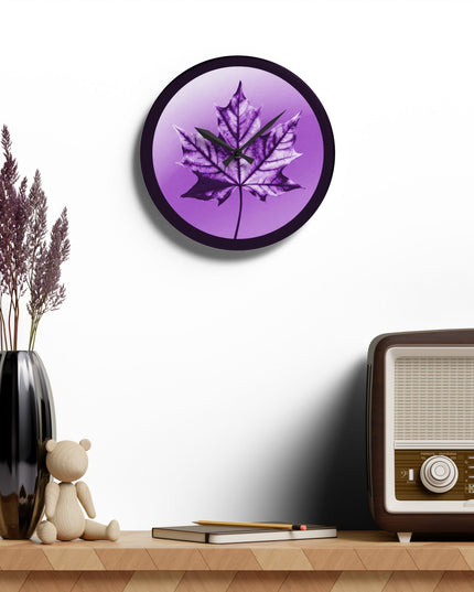 Purple Maple Leaf Acrylic Wall Clock, Round or Square, 10.75" x 10.75"