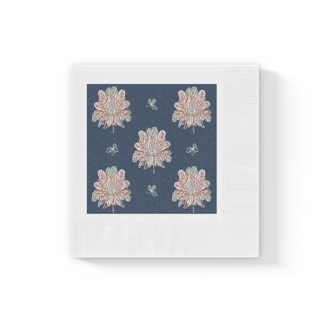 Rose White Floral Butterflies White Coined Napkins, 6.5" x 6.5"