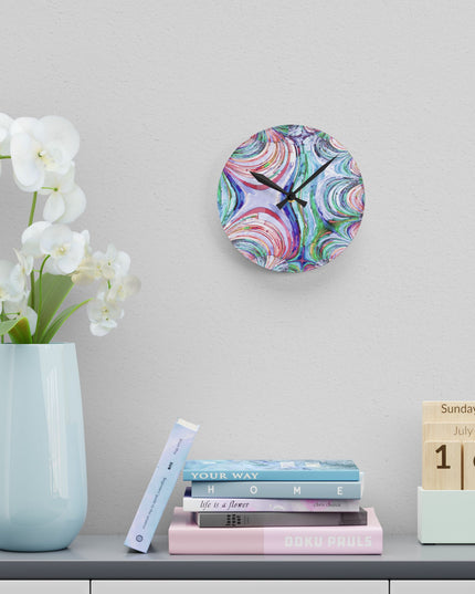Uzi Spiral Pastels Acrylic Round Wall Clock, 8" x 8"