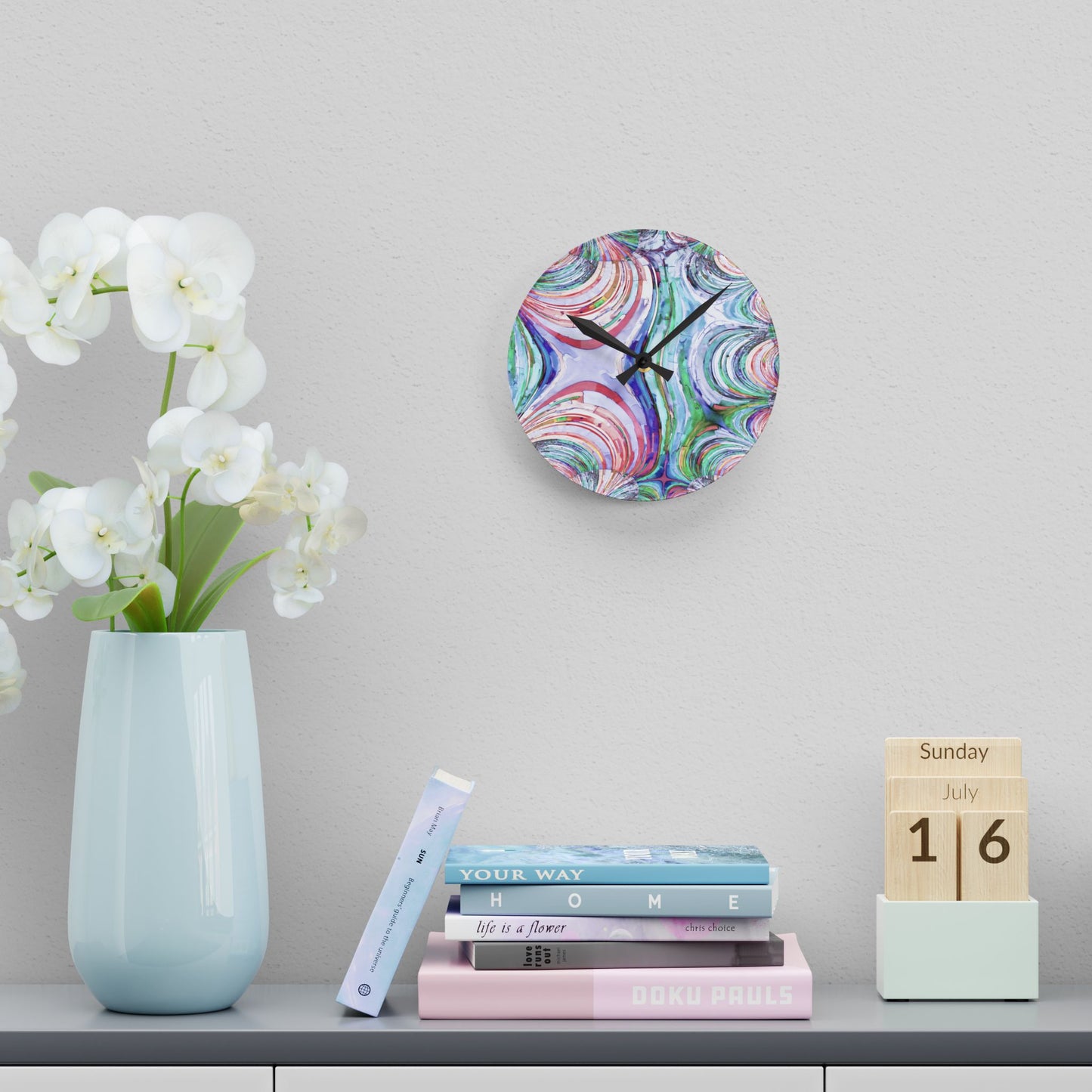 Uzi Spiral Pastels Acrylic Round Wall Clock, 8" x 8"