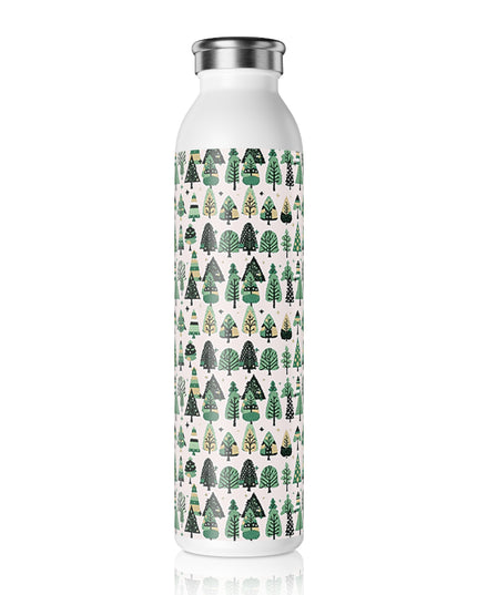 Mini Vintage Green Trees Slim Water Bottle, 20 oz White