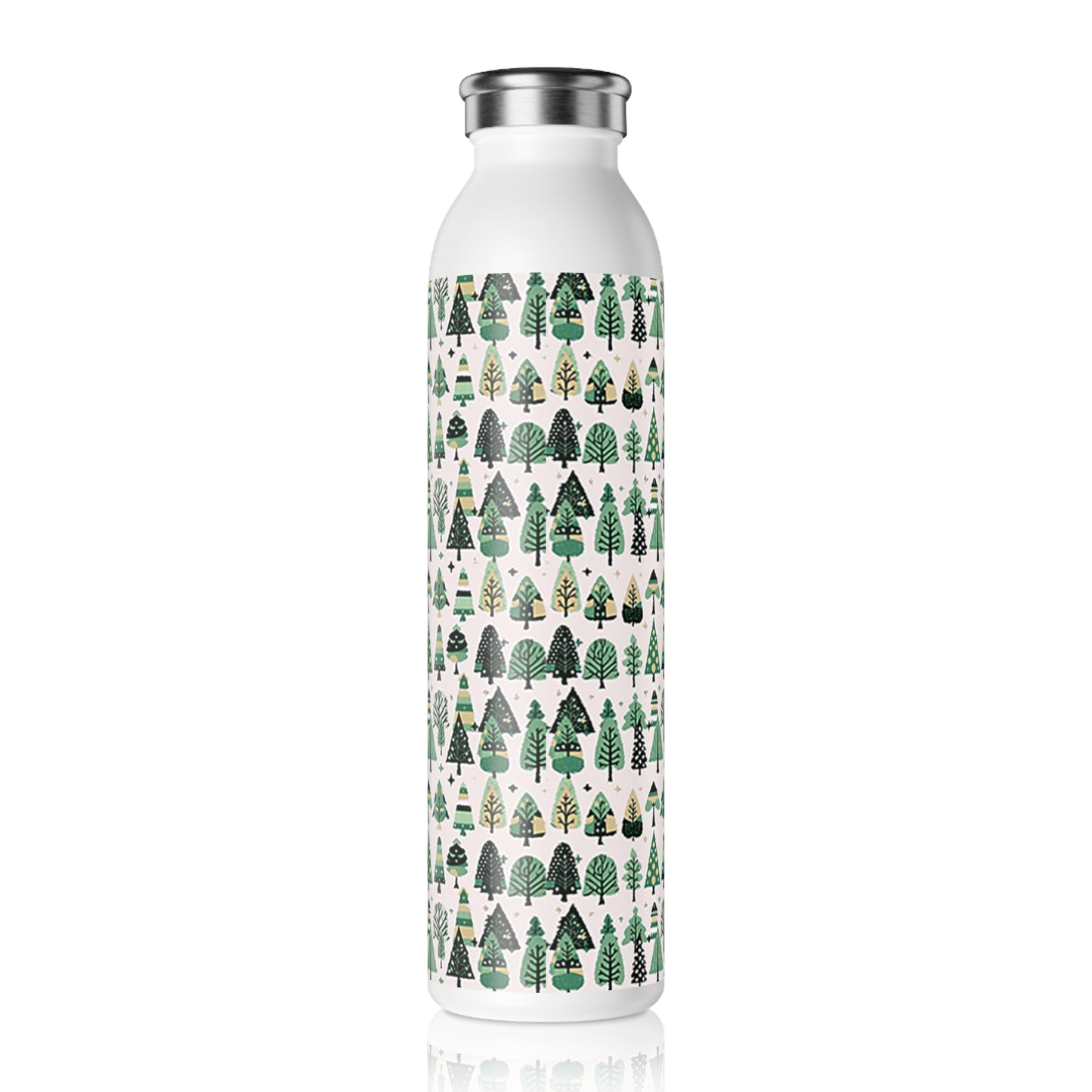 Mini Vintage Green Trees Fade Slim Water Bottle, 20 oz White