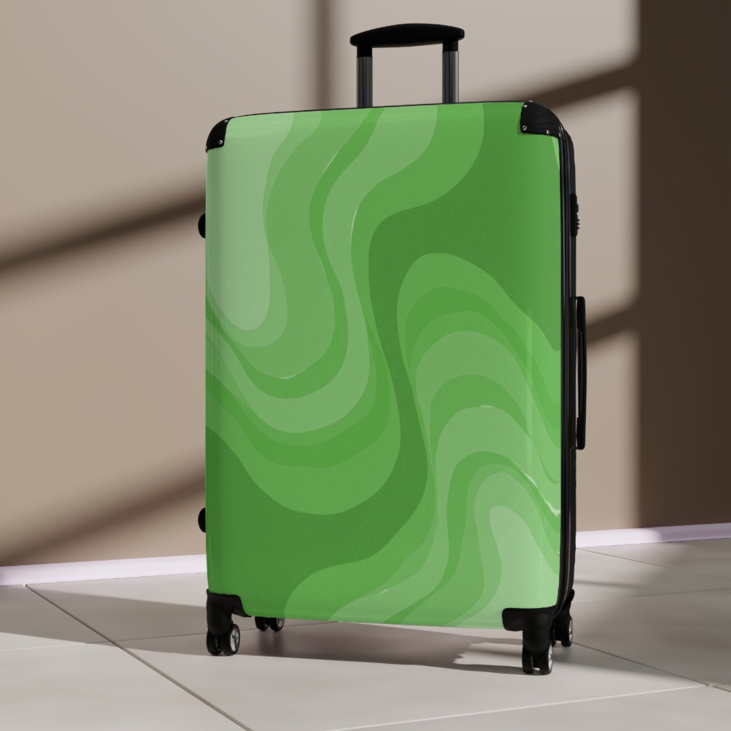 Greenie Meanie Wavey Large Suitcase with built in lock, 4 double-wheels, telescopic handle, and ABS back hard-shell