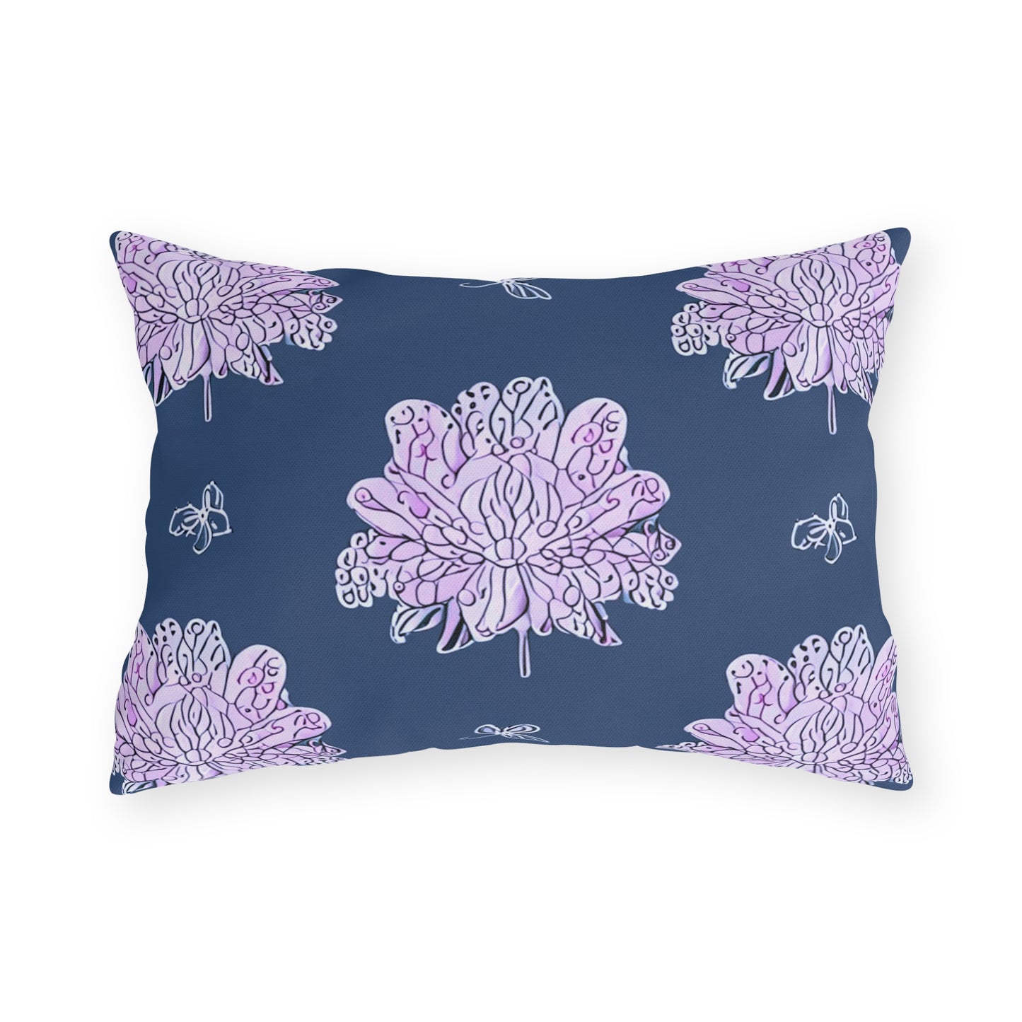 Purple White Floral Butterflies 20" x 14" Outdoor Pillow