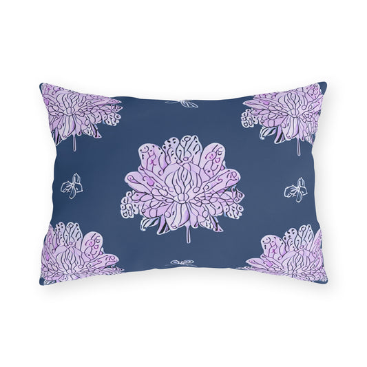 Purple White Floral Butterflies 20" x 14" Outdoor Pillow