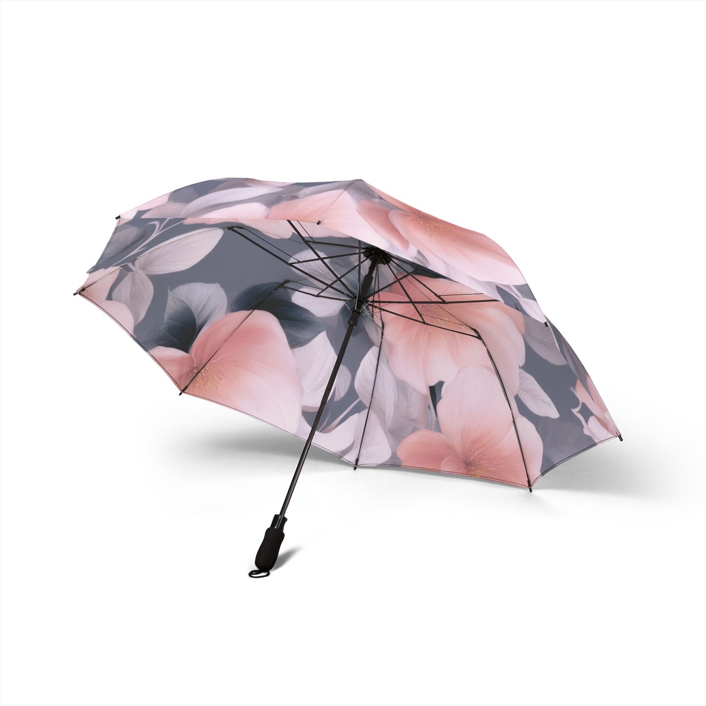 Peach and Blue Gray Floral Bunch Foldable Umbrella - Compact & Chic
