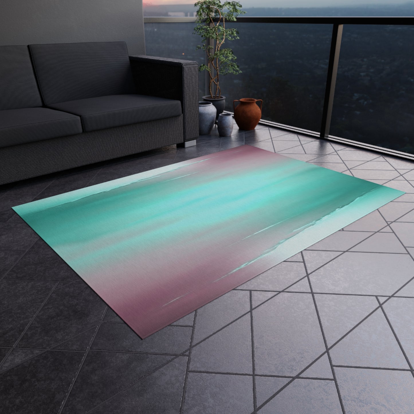 Green Sea Lavender Fog Outdoor Rug, 60" x 84"