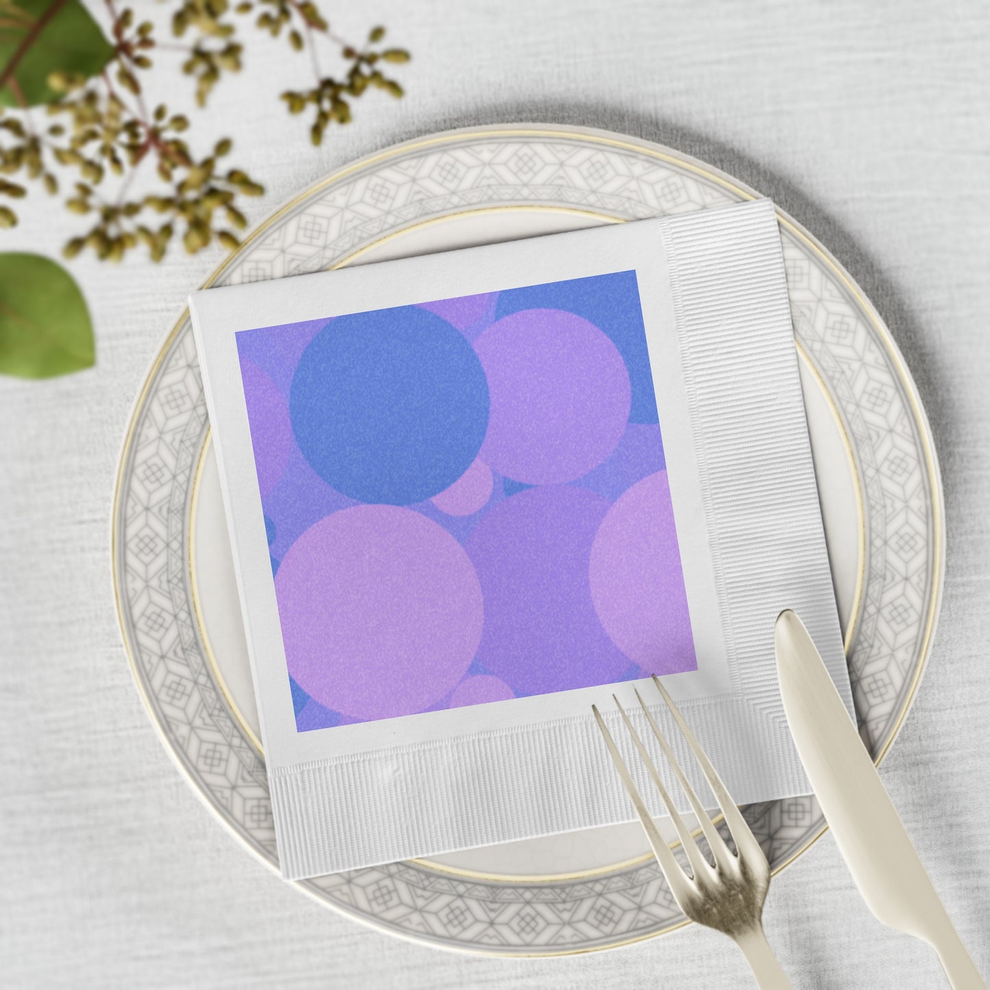 Pastel Purple Family Patches White Coined Napkins, 6.5" x 6.5"