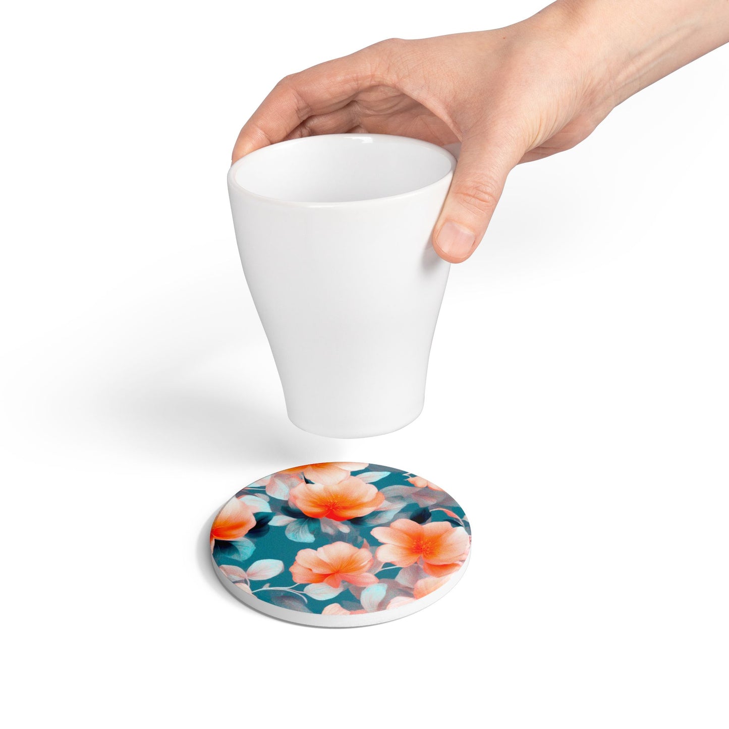 Orange Blossom Floral Bunch Round Ceramic Coaster, 4" x 4"