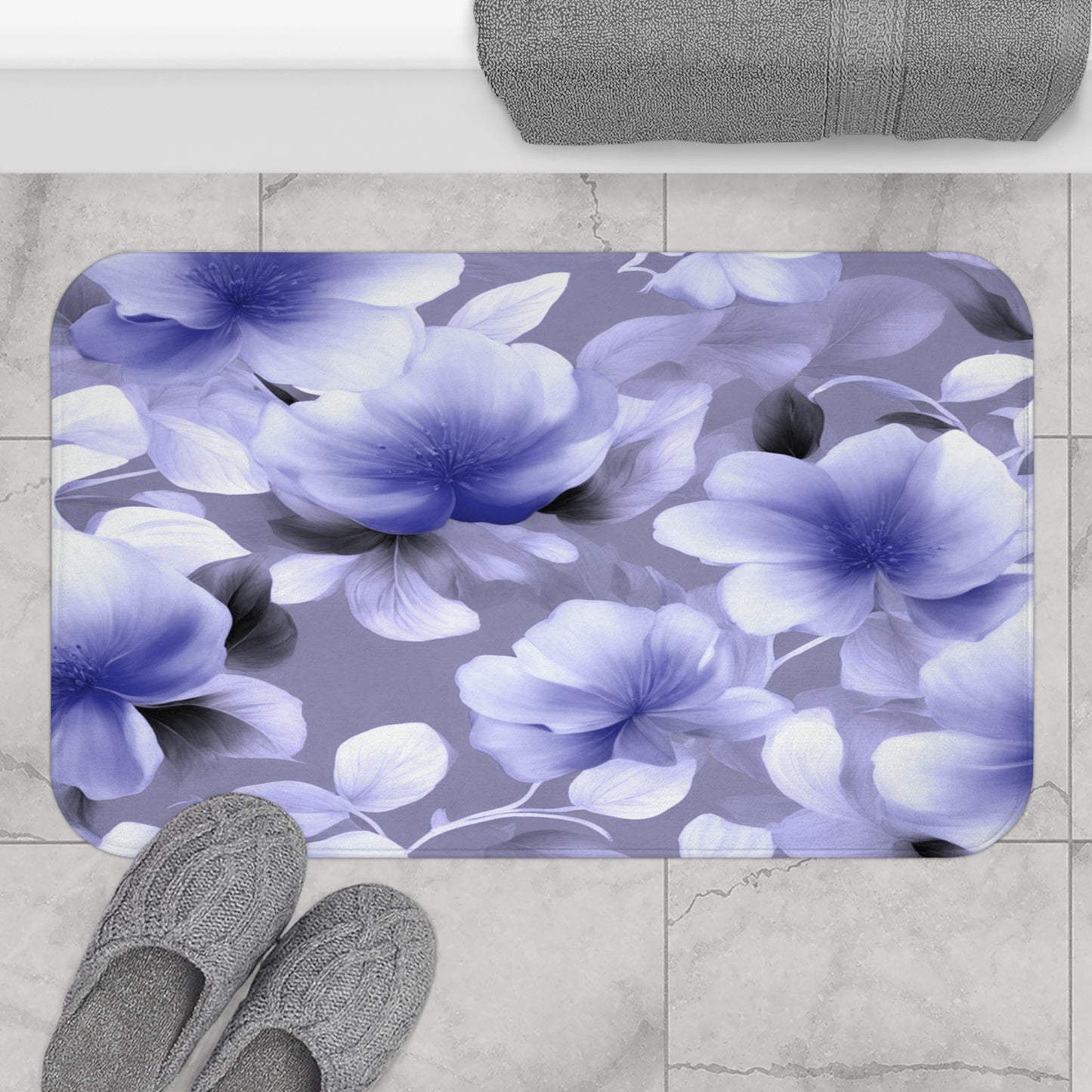 Indigo Blossom Floral Bunch 34" x 21" Bath Mat