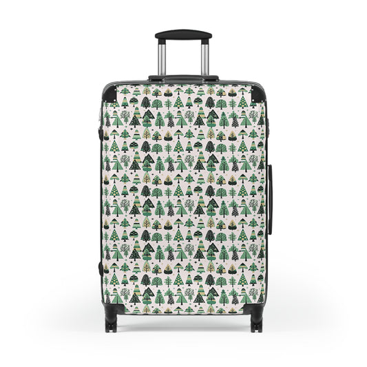 Mini Vintage Green Trees Large Suitcase with built in lock, 4 double-wheels, telescopic handle, and ABS back hard-shell