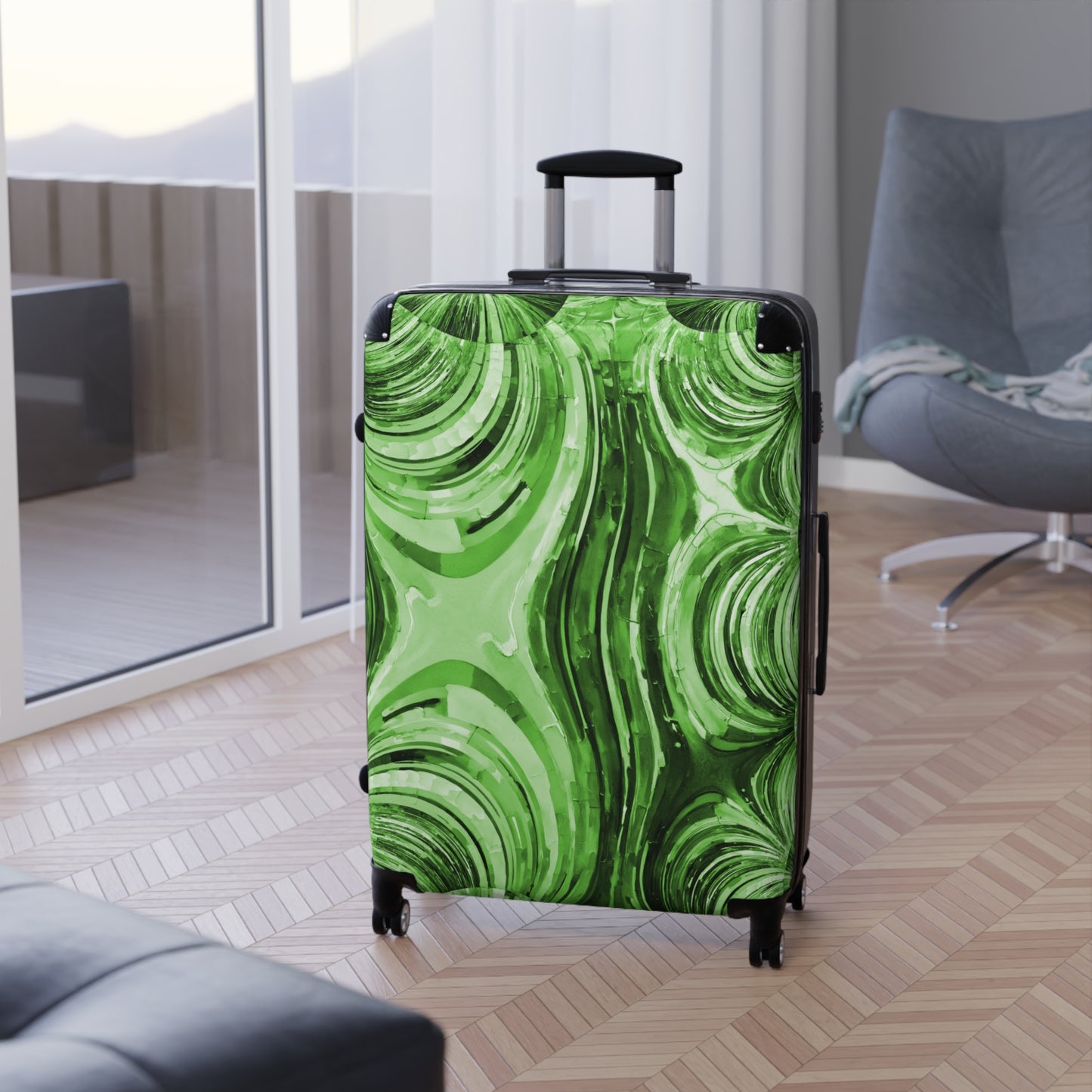 Uzi Spiral Mint Pastel Large Suitcase with built in lock, 4 double-wheels, telescopic handle, and ABS back hard-shell