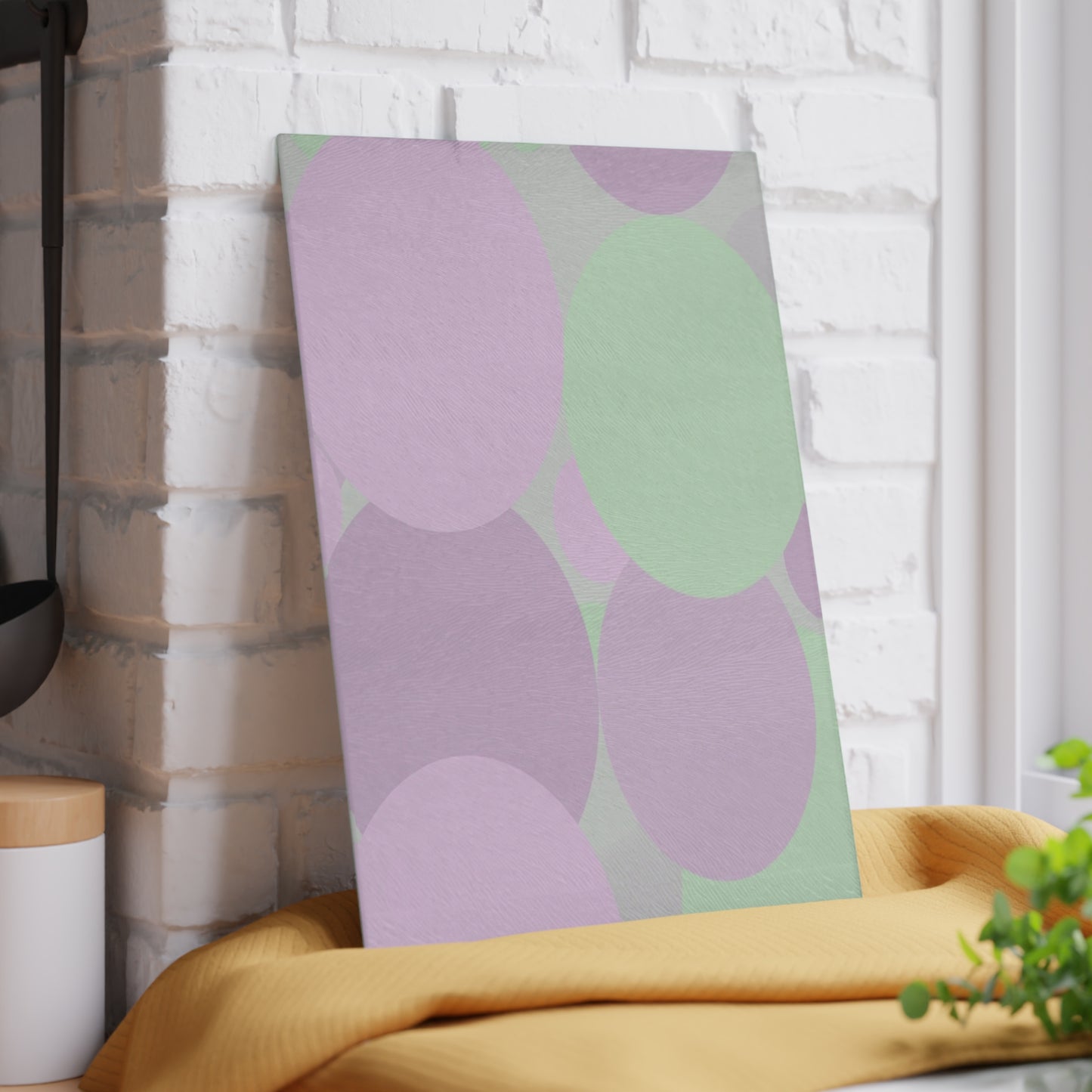 Pastel Lavender Purple and Soft Green Patches 8" x 11" Glass Cutting Board