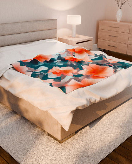 Orange Blossom Floral Bunch Velveteen Plush Blanket, 50" x 60"