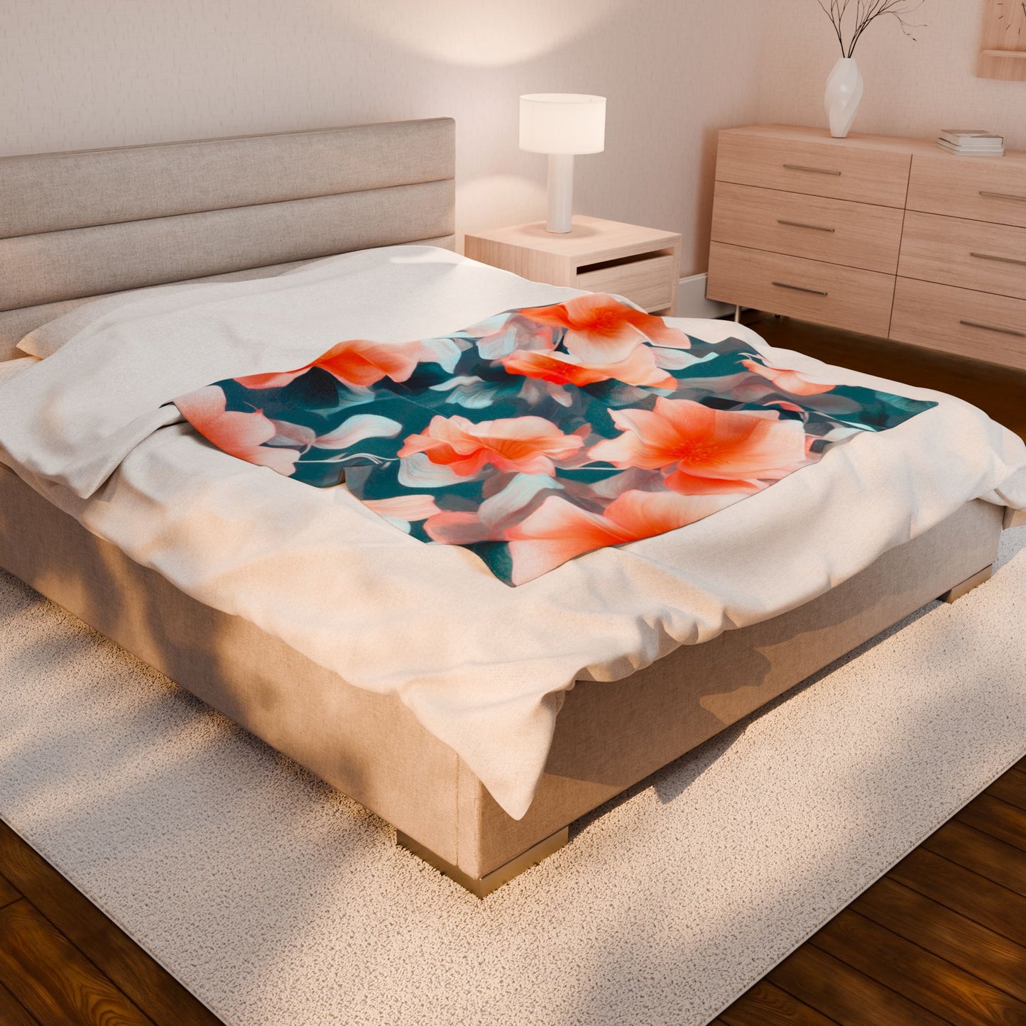 Orange Blossom Floral Bunch Velveteen Plush Blanket, 50" x 60"