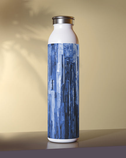 Striped Deep Blue Slim Water Bottle, 20 oz White