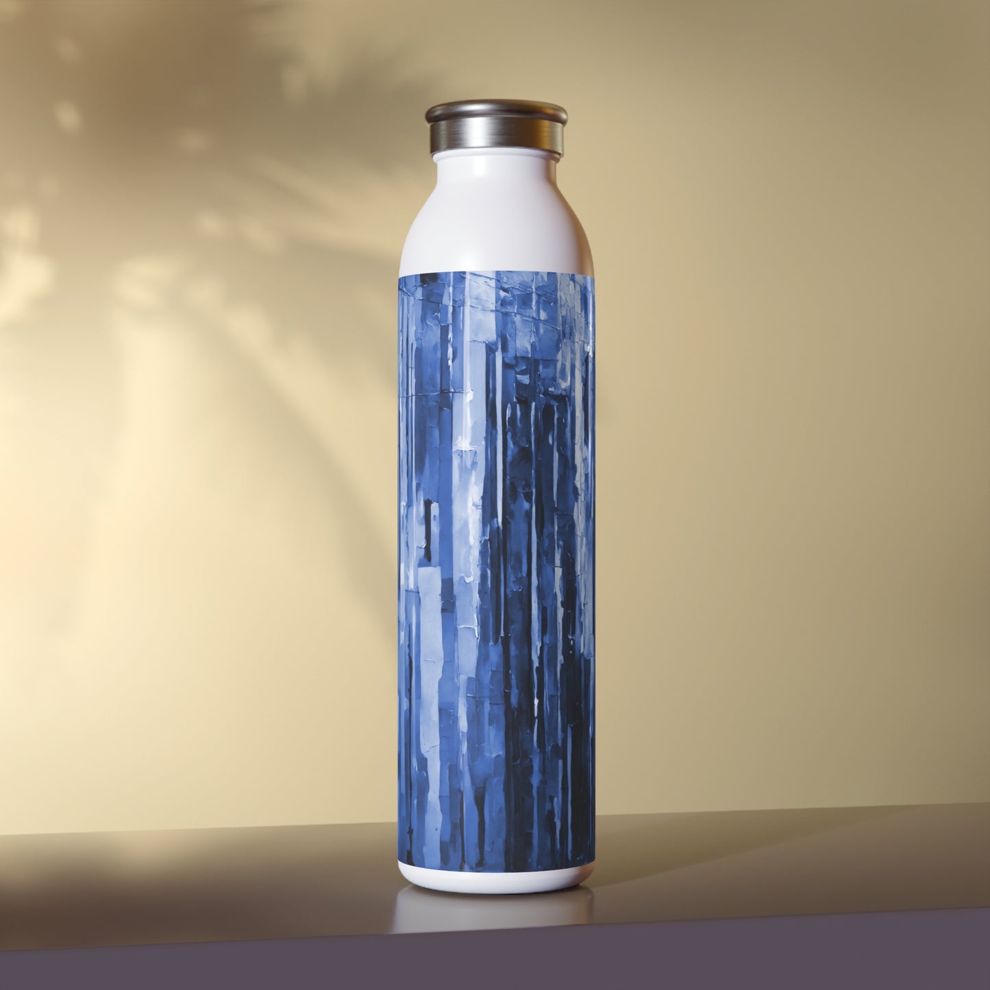 Striped Deep Blue Slim Water Bottle, 20 oz White