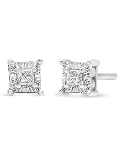 .925 Sterling Silver 1/4 Cttw Miracle Set Princess-Cut Diamond Solitaire Stud Earrings with Hidden Halo (I-J Color, SI2-I1 Clarity)