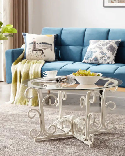 Round Glass Coffee Table, Tempered Glass Top