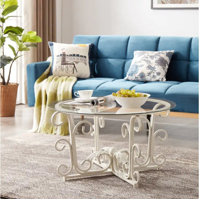 Round Glass Coffee Table, Tempered Glass Top