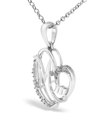 .925 Sterling Silver Cursive Mom Heart Diamond Accent Pendant Necklace (J-K Color, I2-I3 Clarity) - 18" Inches