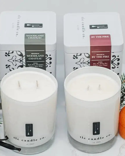 "Holiday" By the Fire and Woodland Chateau Luxury 2-Wick Soy Candle Gift Sets