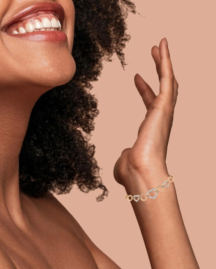14K Rose Gold Plated .925 Sterling Silver Diamond Accent Circle and Heart Link Adjustable 6”-10” Bolo Bracelet (I-J Color, I3 Clarity)