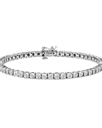 .925 Sterling Silver 1.0 Cttw Miracle-Set Diamond Round Faceted Bezel Tennis Bracelet (I-J Color, I3 Clarity)