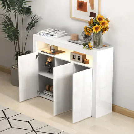 Black High Gloss Sideboard Storage Cabinet With LED Light