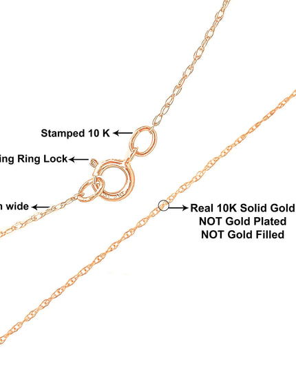 10K Gold 0.5 mm Slender & Dainty Fine Rope Chain Necklace