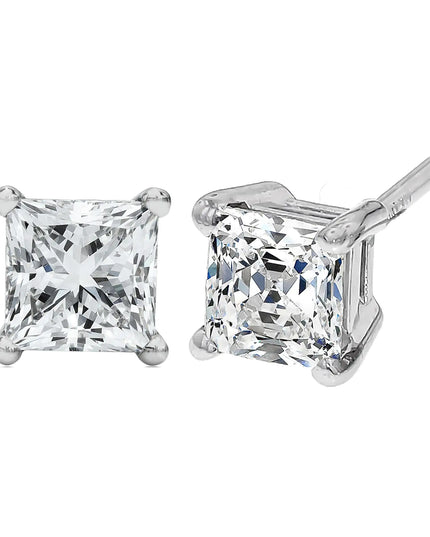 14K White Gold Princess Cut Lab-Grown Diamond Solitaire Stud Earrings (F-G Color, VS2-SI1 Clarity)