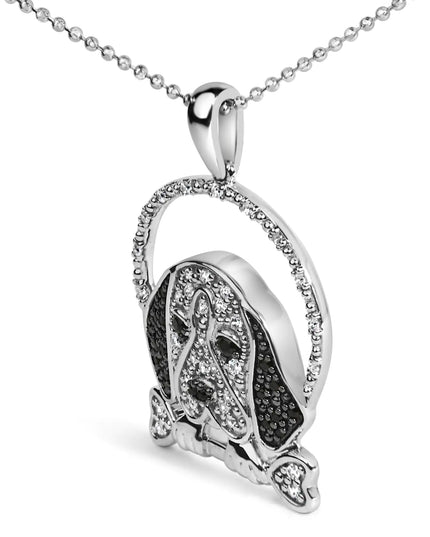 .925 Sterling Silver 1/4 Cttw White and Black Diamond Beagle Dog and Bone Pendant Necklace (I-J Color, I2-I3 Clarity) - 18" Inches