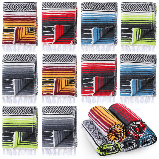 10-Pack Authentic Mexican Serape Blankets – Large Colorful Woven Throws for Yoga, Camping & Beach – Mixed Colors