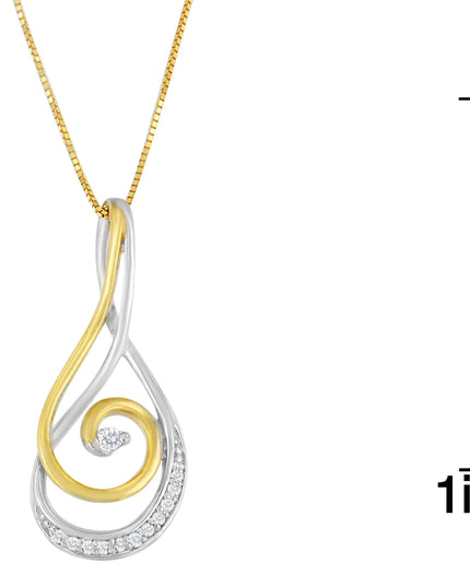 Espira 10K Two-Tone Gold Round Cut Diamond Sparkling Spiral Pendant Necklace (1/6 cttw, J-K Color, I2-I3 Clarity)